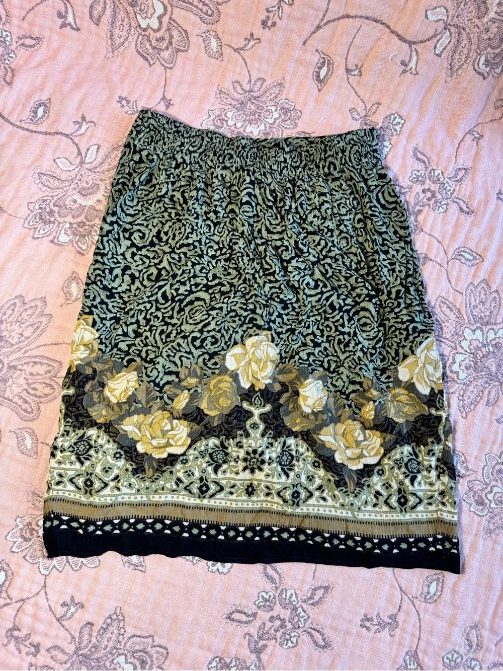Carole Little Black and Yellow Floral midi Skirt